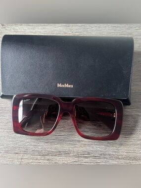 MaxMara Burgundy Square Acetate Gradient Lens Designer Sunglasses